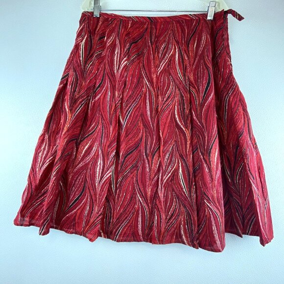 VTG Womens 14 Red Black Western Cowgirl Flat Panel-Pleated Flowy Skirt - Picture 12 of 12